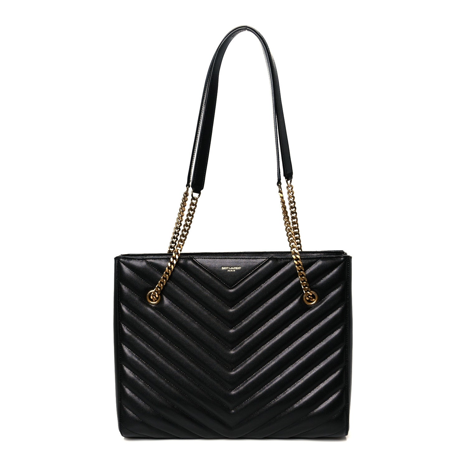 Saint Laurent Grain de Poudre Matelasse Chevron Medium Tribeca Shopping Bag Black 1 of 12