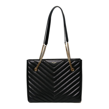Saint Laurent Grain de Poudre Matelasse Chevron Medium Tribeca Shopping Bag Black 1 of 12