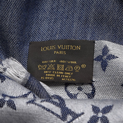 Louis Vuitton Silk Wool Monogram Denim Shawl Blue 4 of 4