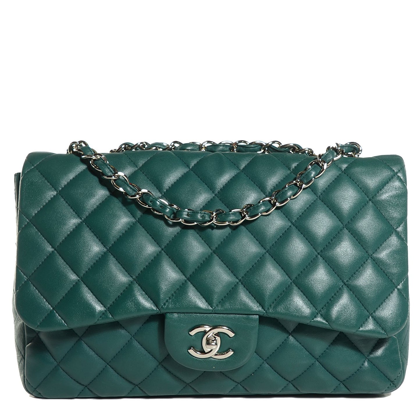 Lambskin Quilted Jumbo Double Flap Turquoise