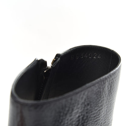 Chanel Calfskin Patent Grosgrain Quilted Cap Toe Chain Boots 37 Black 7 of 8