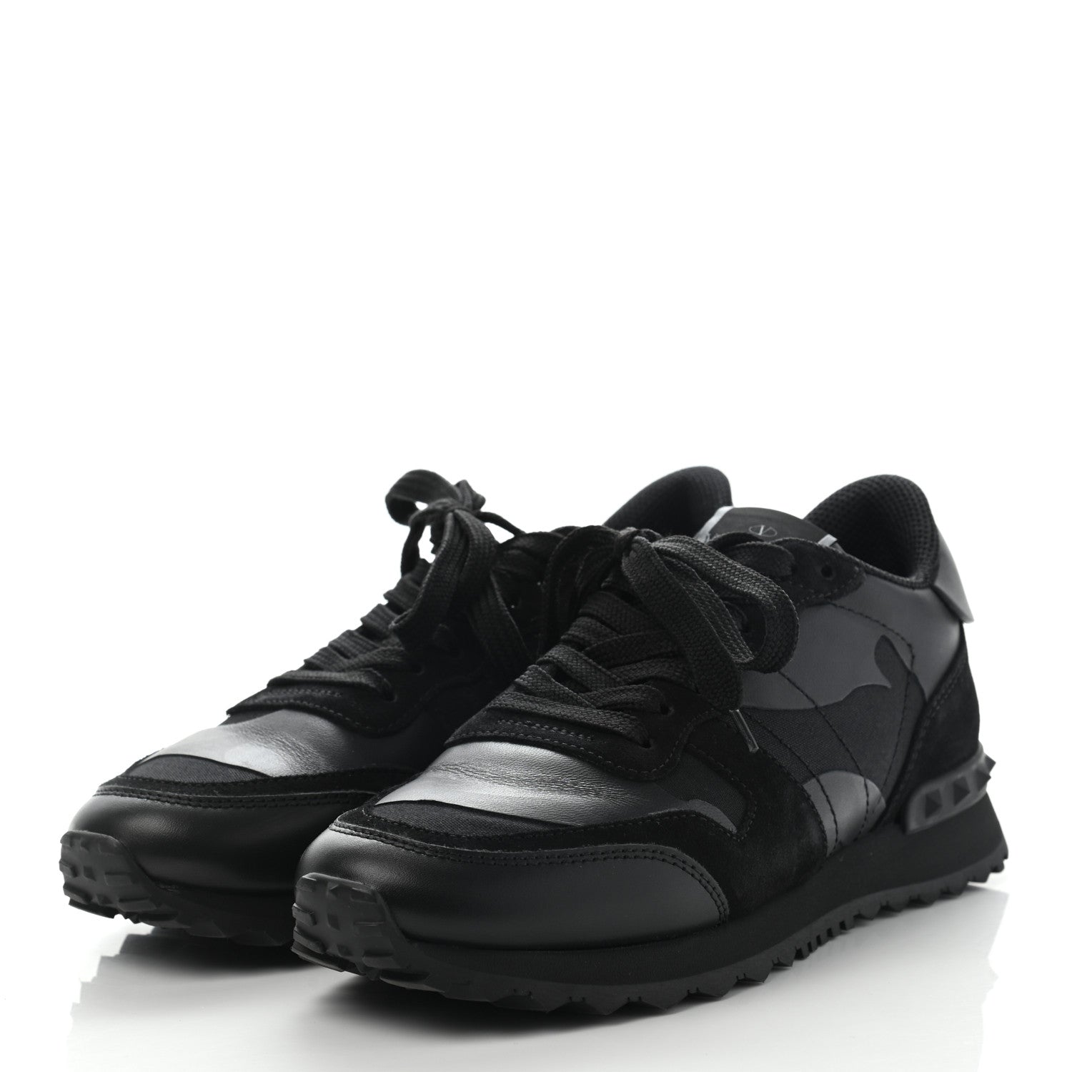 Valentino Garavani Nappa Suede Camouflage Womens Rockrunner Sneakers 37.5 Black 3 of 12
