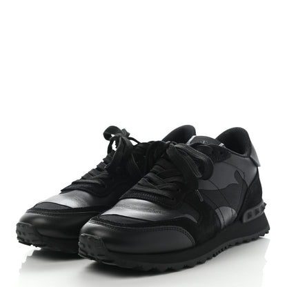 Valentino Garavani Nappa Suede Camouflage Womens Rockrunner Sneakers 37.5 Black 3 of 12