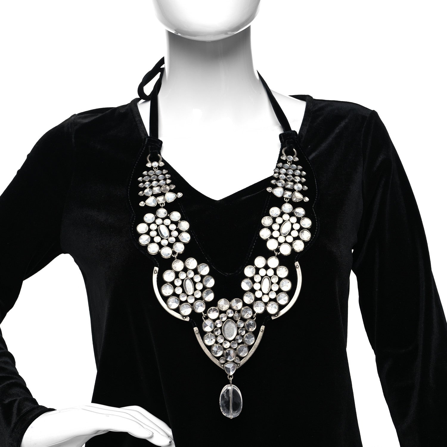 Saint Laurent Velvet Crystal Prisms Plastron Necklace Black 2 of 5