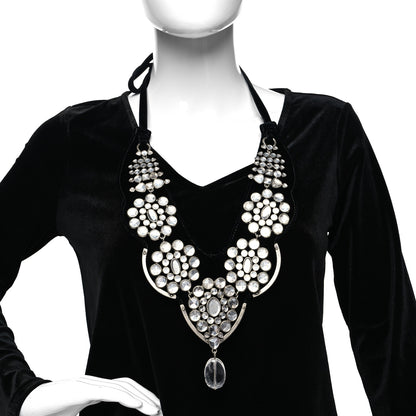 Saint Laurent Velvet Crystal Prisms Plastron Necklace Black 2 of 5