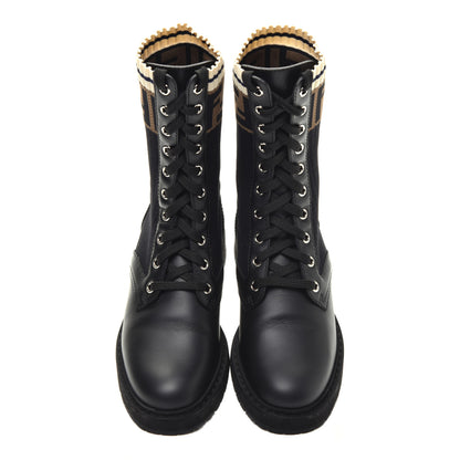 Fendi Calfskin Stretch Fabric Rockoko Biker Boots 35.5 Tobacco Black Marino 5 of 8