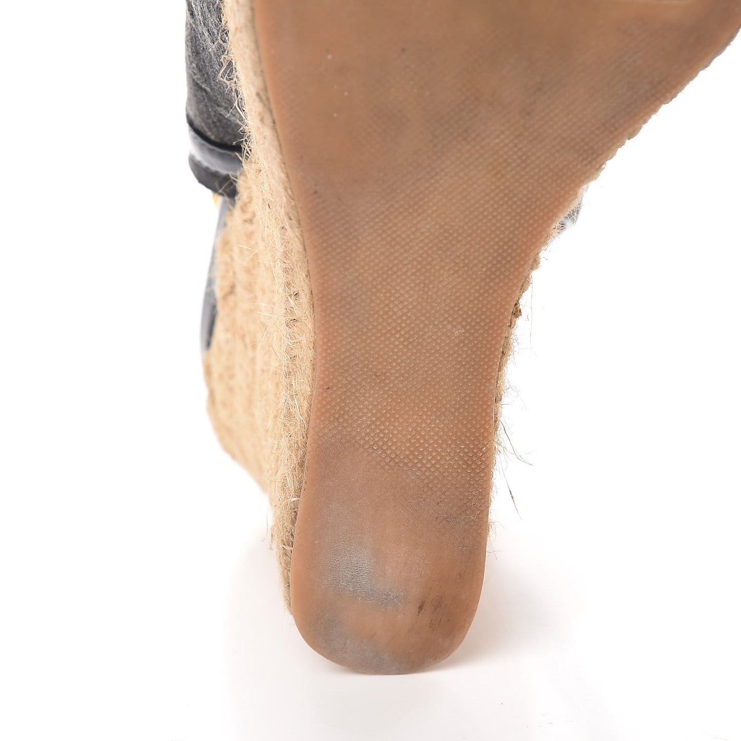Denim Patent Monogram Bow Espadrille Wedges 38.5 Black