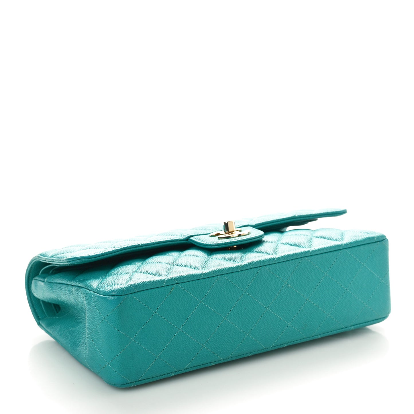 Caviar Quilted Medium Double Flap Turquoise