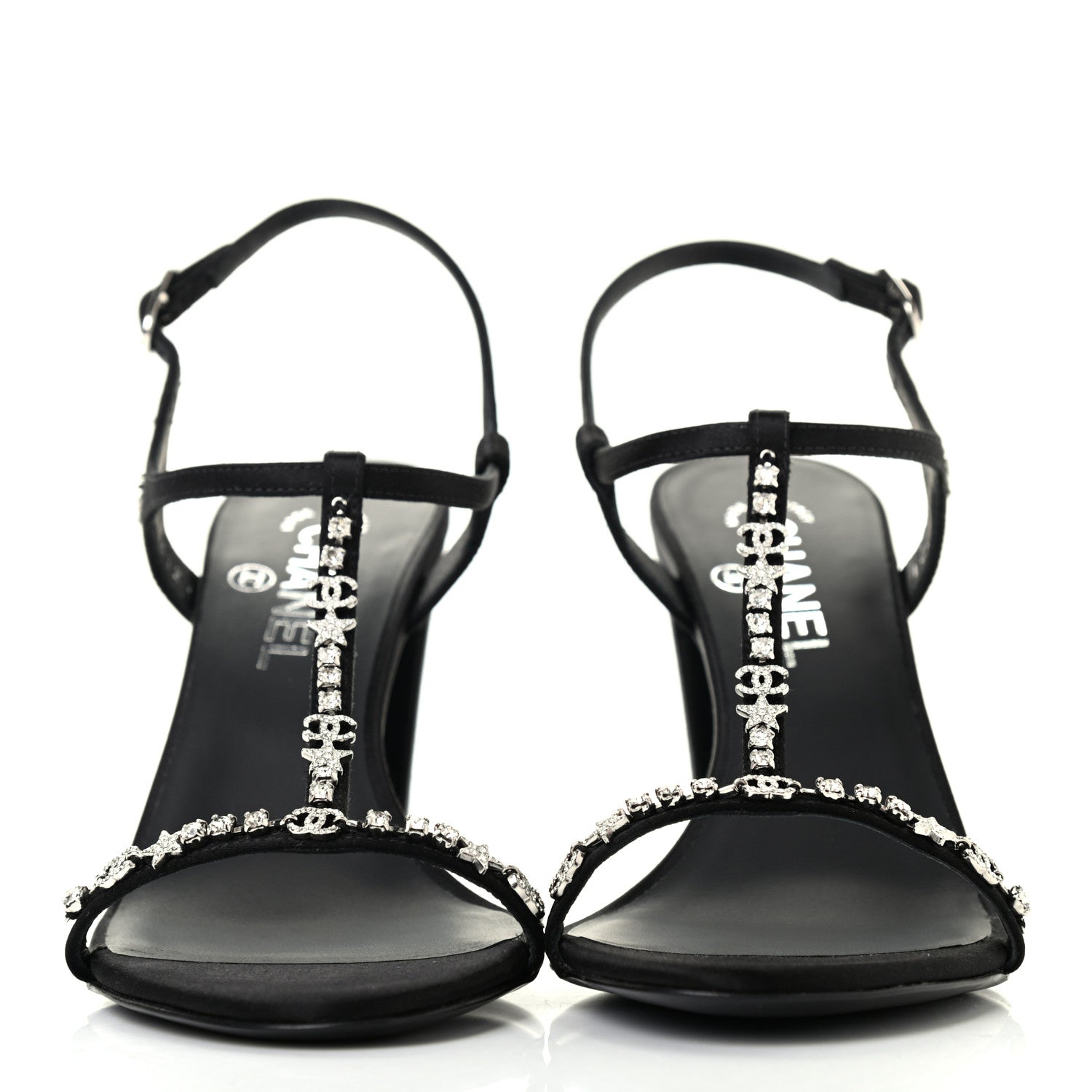 Chanel Satin Crystal Slingback Sandals 38.5 Black 2 of 8