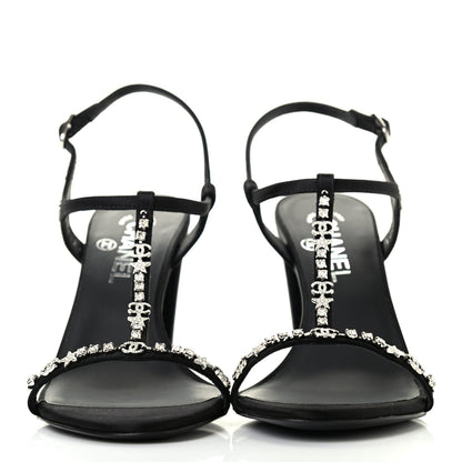 Chanel Satin Crystal Slingback Sandals 38.5 Black 2 of 8
