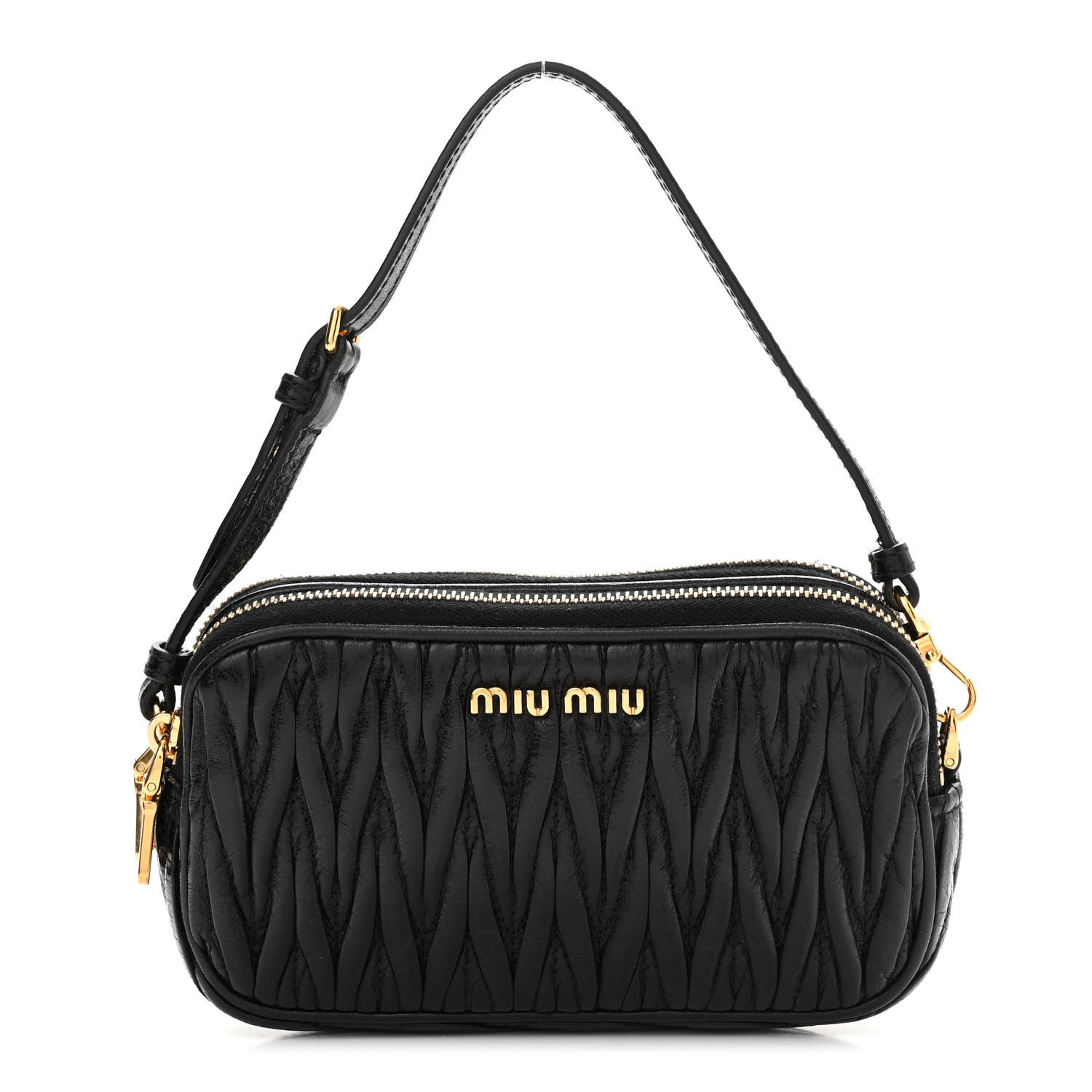 Miu Miu Nappa Matelasse Double Zip Pochette Clutch Black 1 of 12
