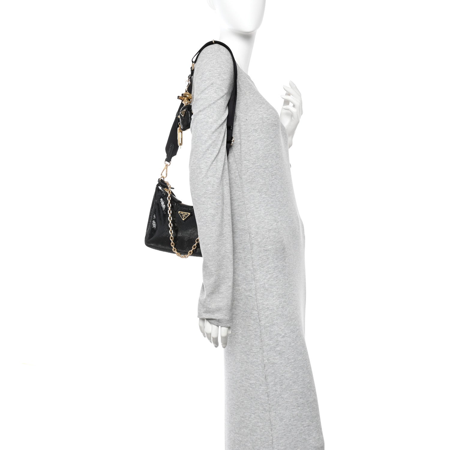 Prada Patent Naplak Re-Edition 2005 Shoulder Bag With Charm Black 2 of 12