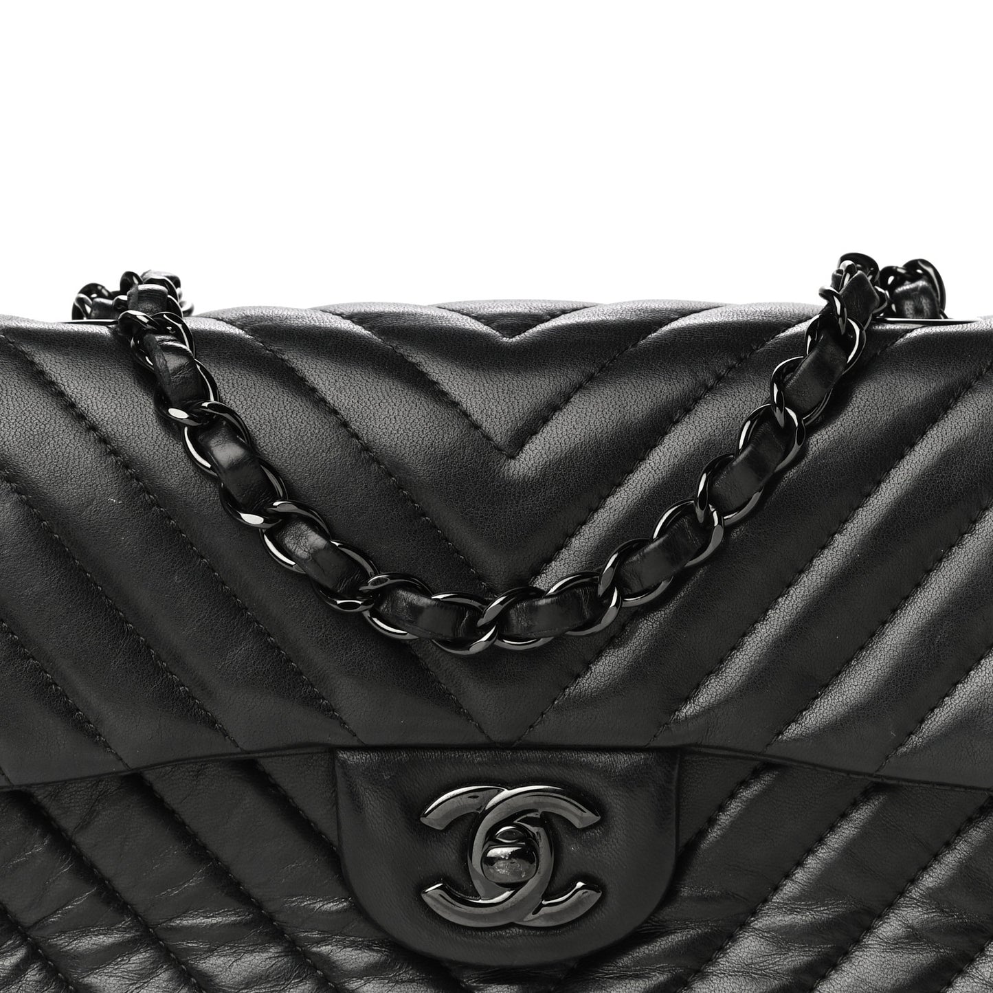 Lambskin Chevron Quilted Mini Rectangular Flap So Black