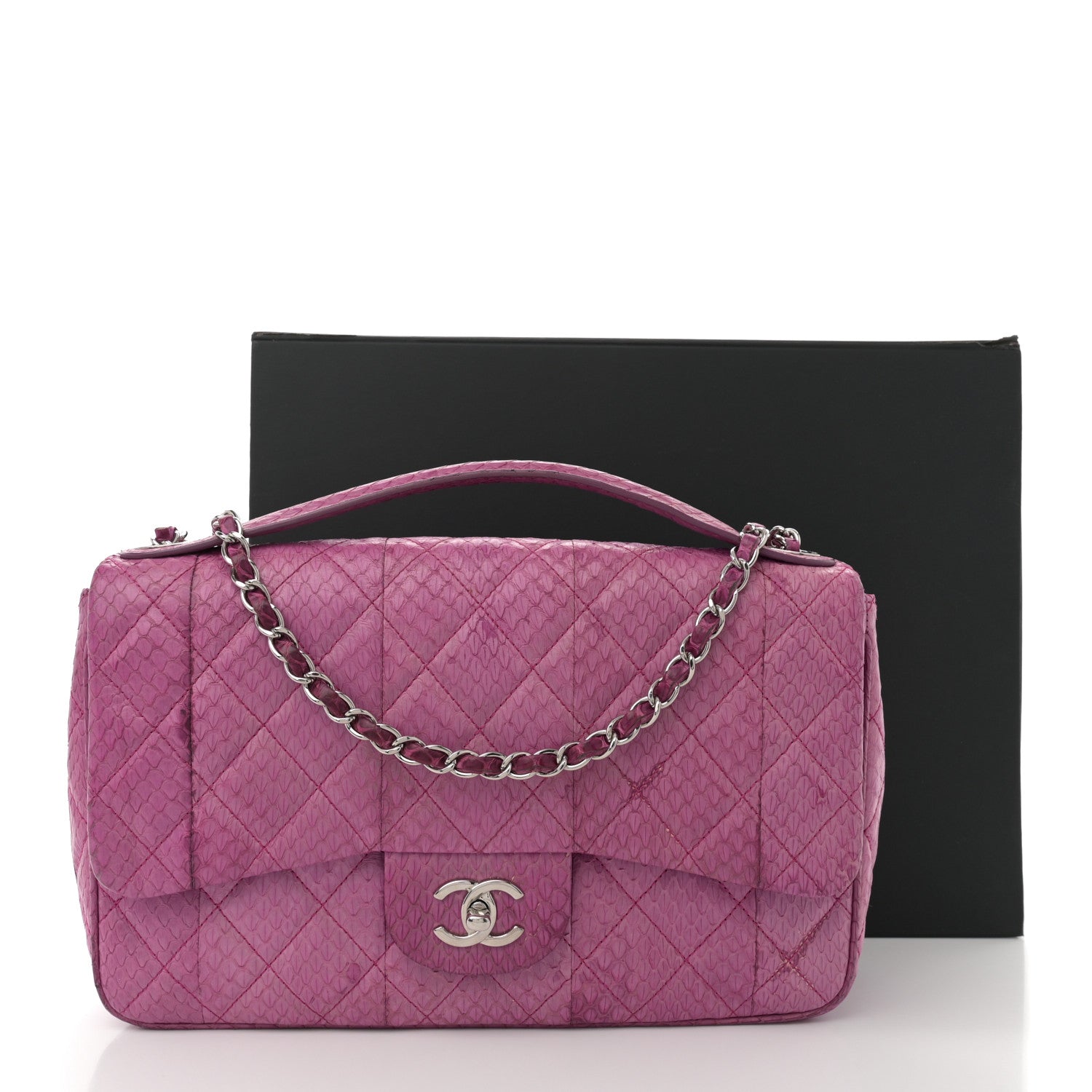 Chanel Elaphe Snakeskin Quilted Jumbo Easy Carry Flap Purple 13 of 13