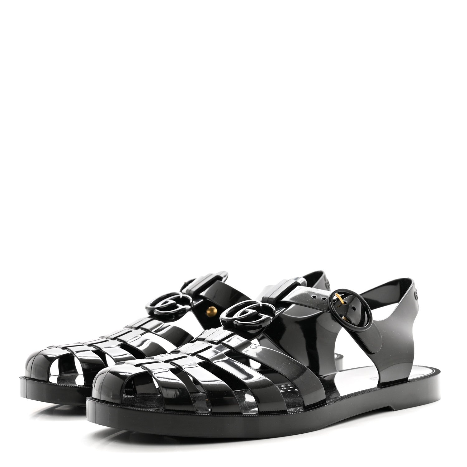Gucci Shiny Rubber Mens Double G Buckle Strap Sandals 9 Black 3 of 8