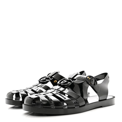 Gucci Shiny Rubber Mens Double G Buckle Strap Sandals 9 Black 3 of 8