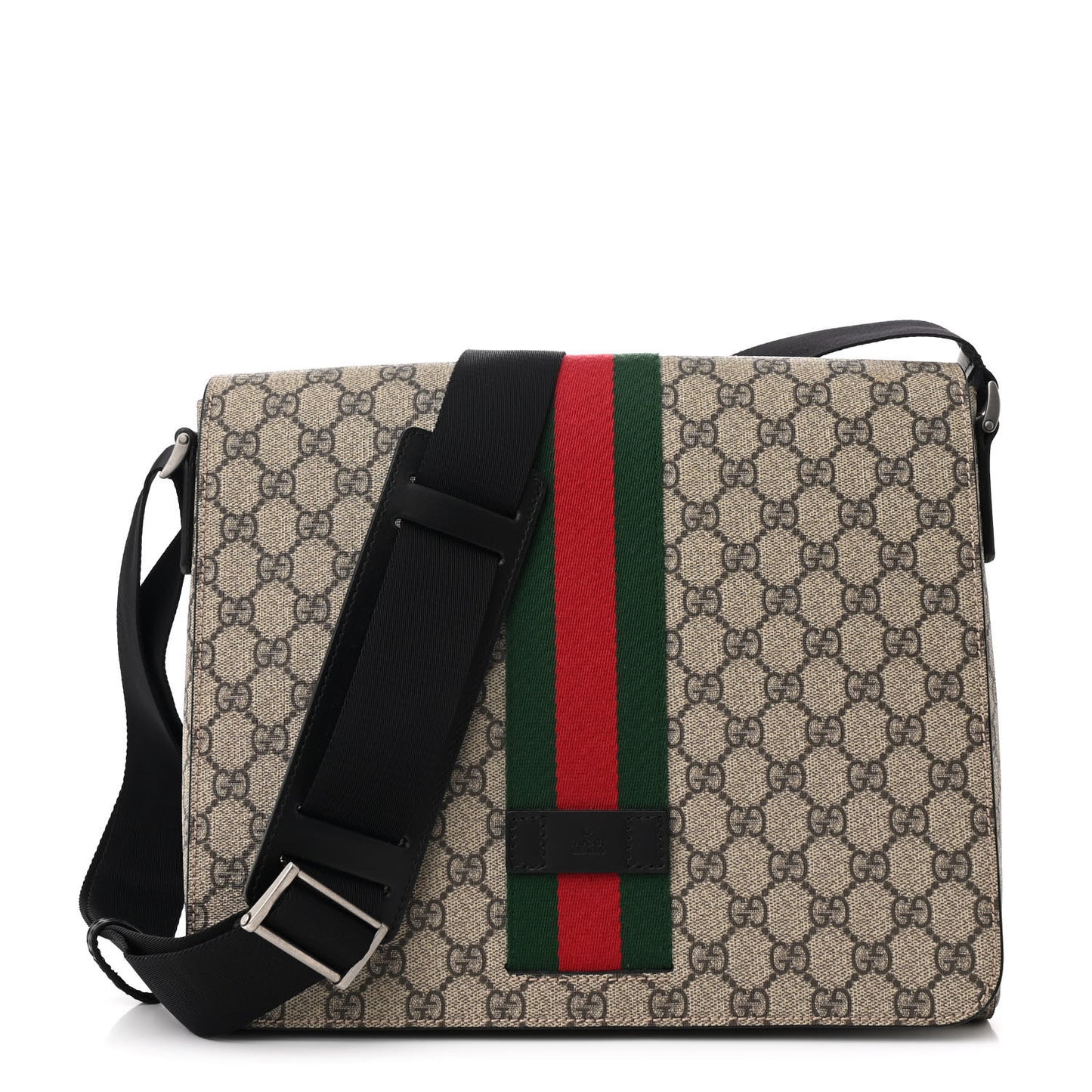 GG Supreme Monogram Web Flap Messenger Bag Black