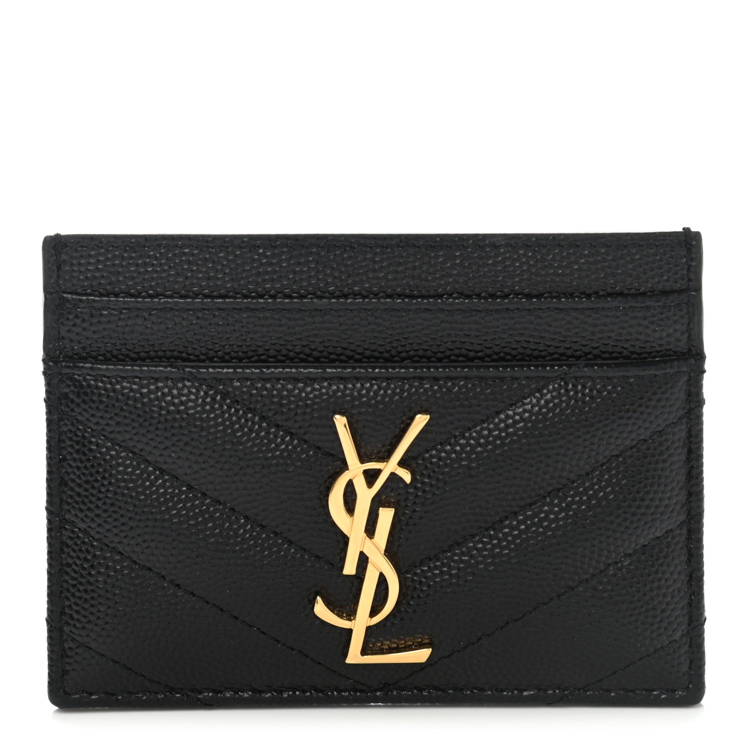 Saint Laurent Grain De Poudre Matelasse Chevron Monogram Credit Card Case Black 1 of 7
