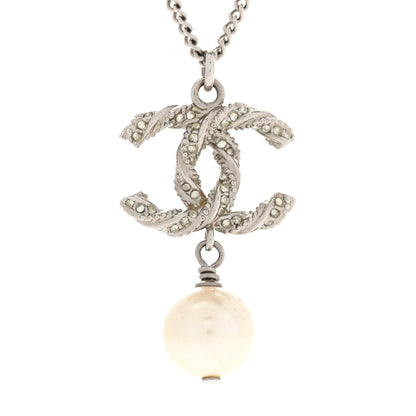 Chanel Crystal Pearl Twisted CC Drop Necklace Silver 4 of 6