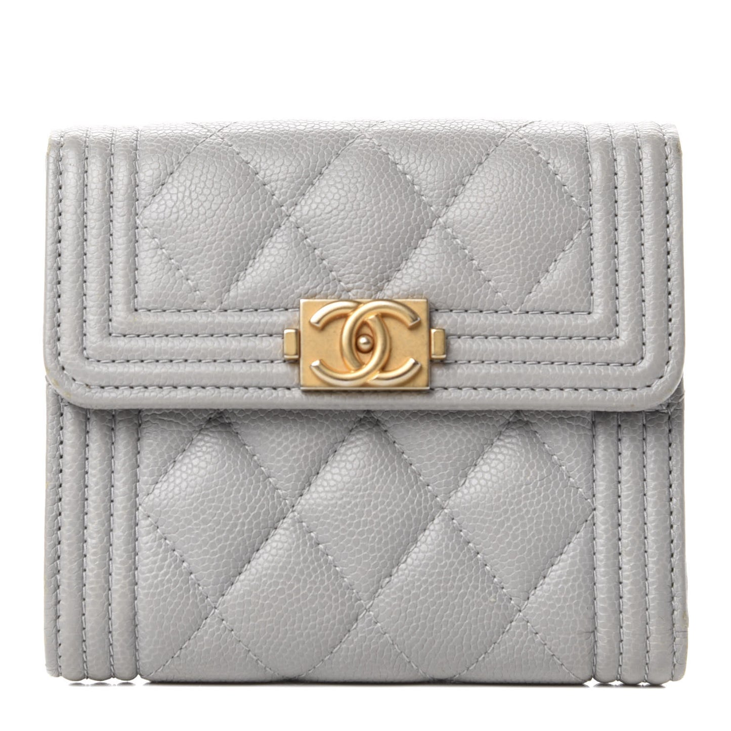 Caviar Quilted Compact Boy Flap Wallet Grey