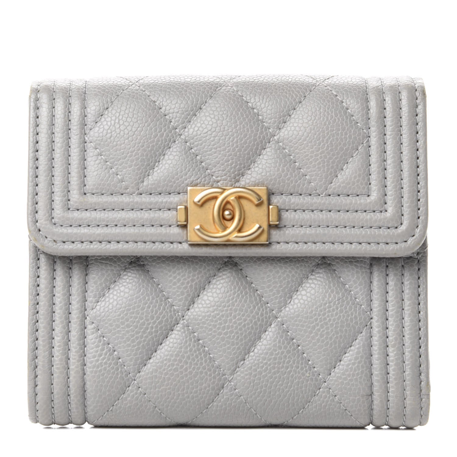 Chanel Caviar Quilted Compact Boy Flap Wallet Grey 1 of 9