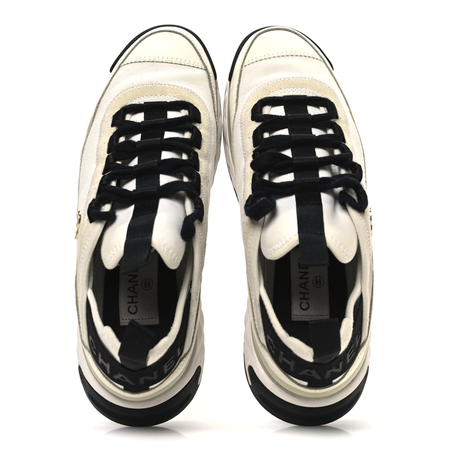 Velvet Calfskin Mixed Fibers CC Sneakers 38 Ivory Black
