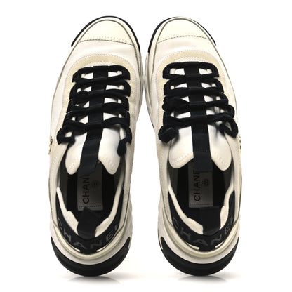 Chanel Velvet Calfskin Mixed Fibers CC Sneakers 38 Ivory Black 2 of 11