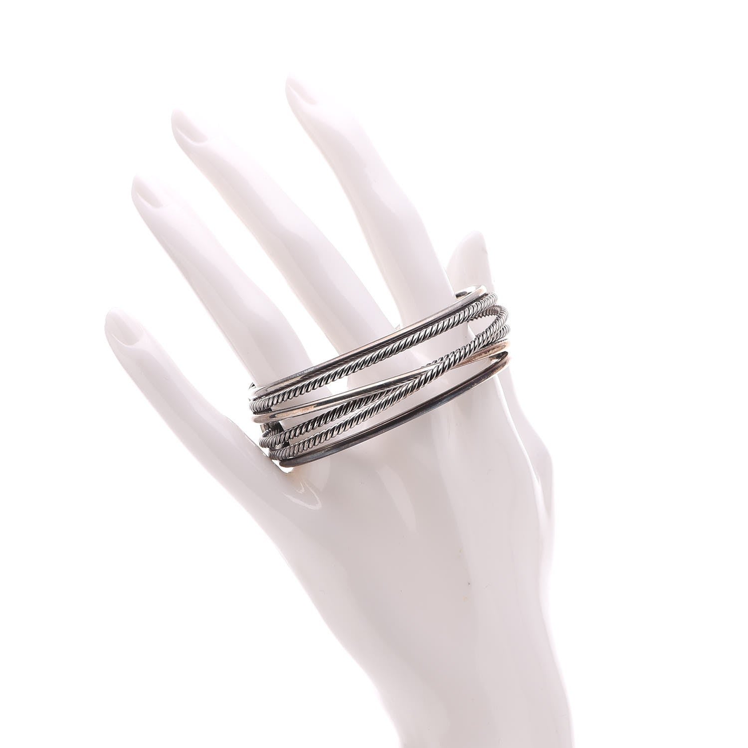 David Yurman Sterling Silver 24mm Crossover Four Row Cuff S 2 of 6