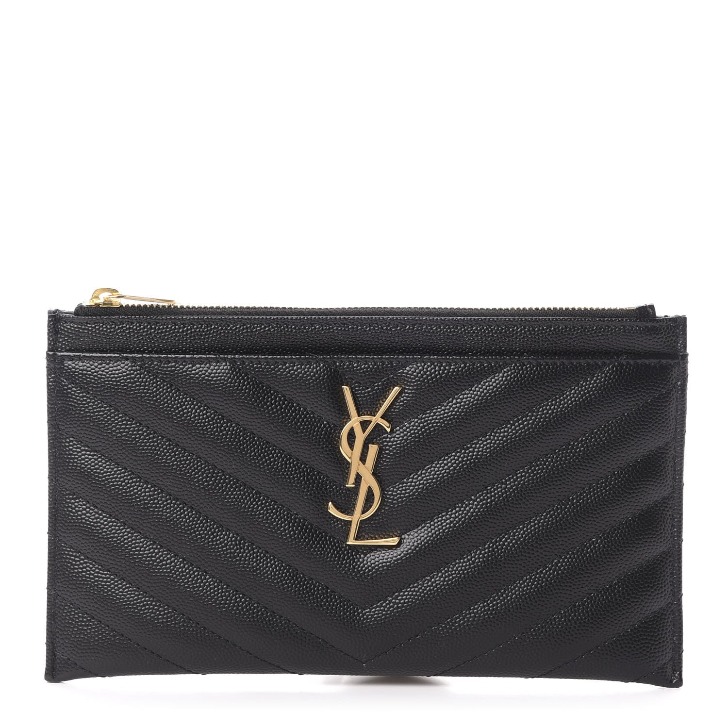 Saint Laurent Grain De Poudre Chevron Monogram Bill Pouch Black 1 of 8