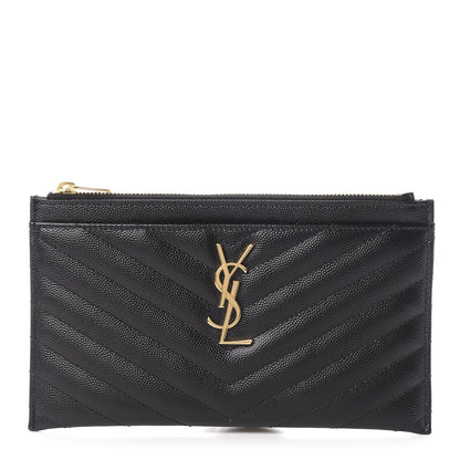 Saint Laurent Grain De Poudre Chevron Monogram Bill Pouch Black 1 of 8