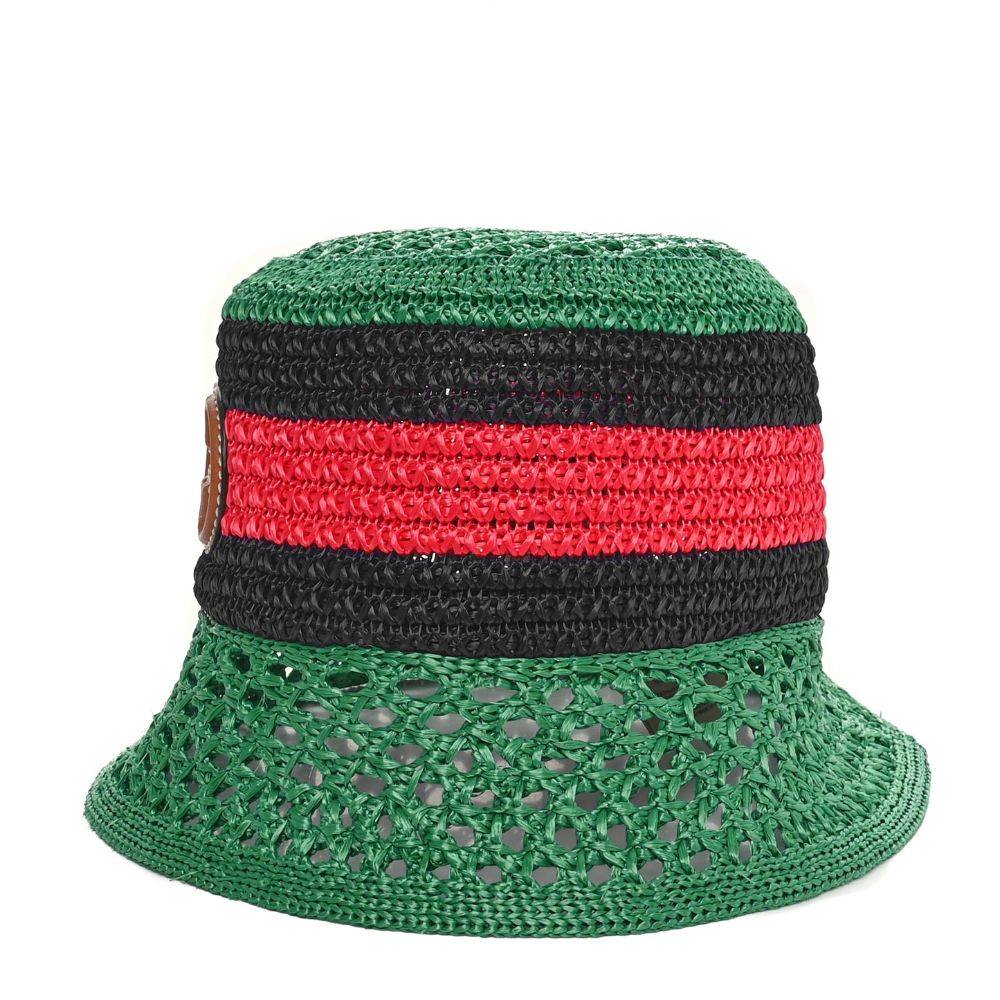 Raffia Interlocking G Web Bucket Hat S Green Multicolor