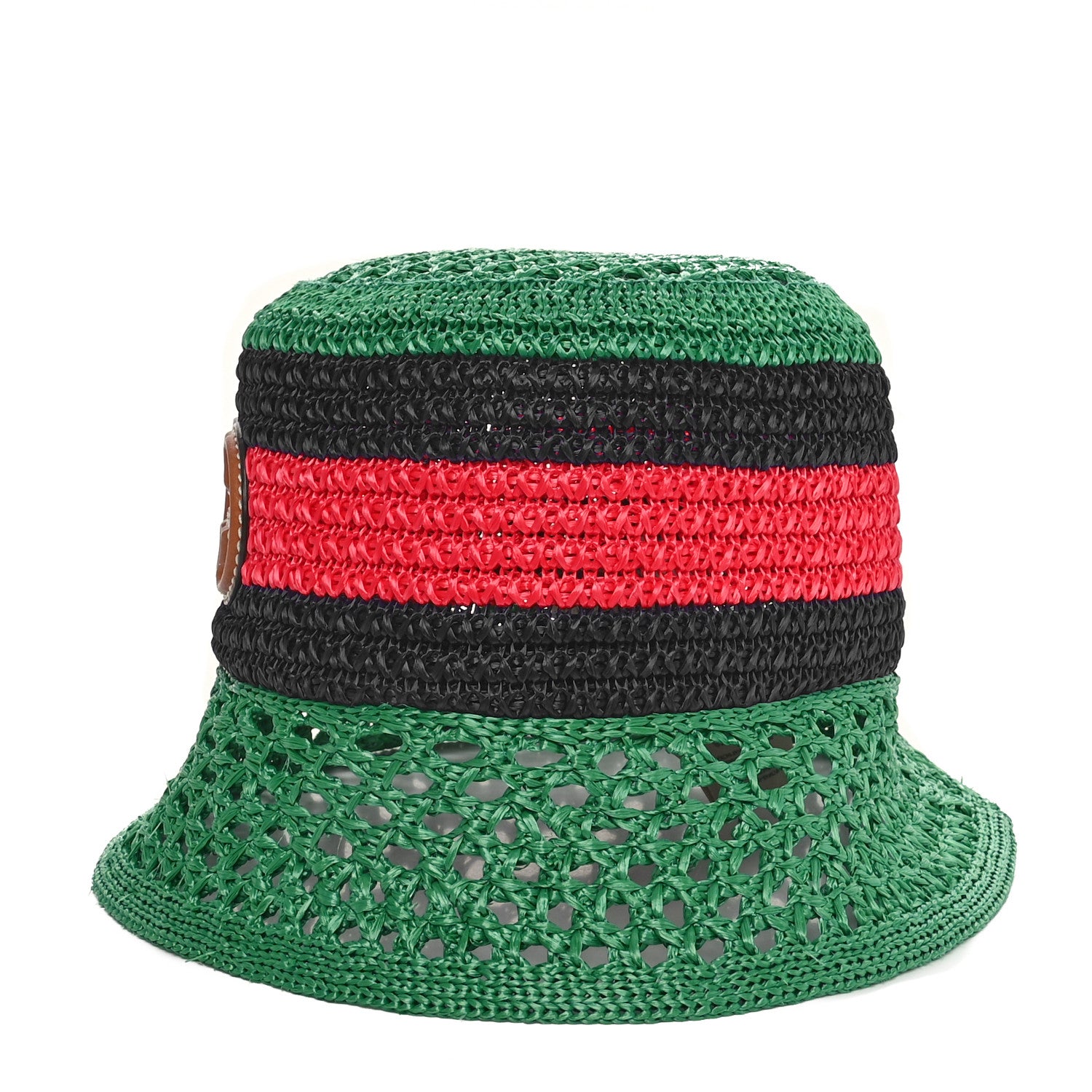 Gucci Raffia Interlocking G Web Bucket Hat S Green Multicolor 4 of 9