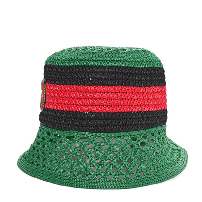 Gucci Raffia Interlocking G Web Bucket Hat S Green Multicolor 4 of 9