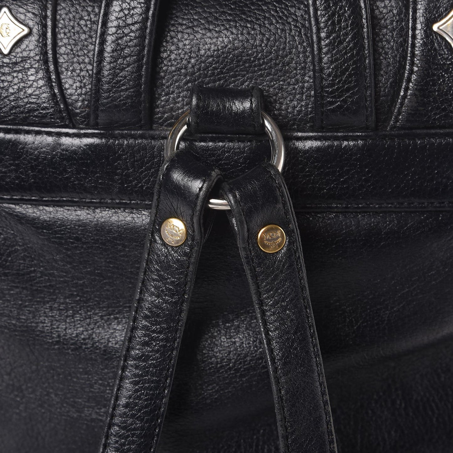 Grained Calfskin Studded Drawstring Backpack Black