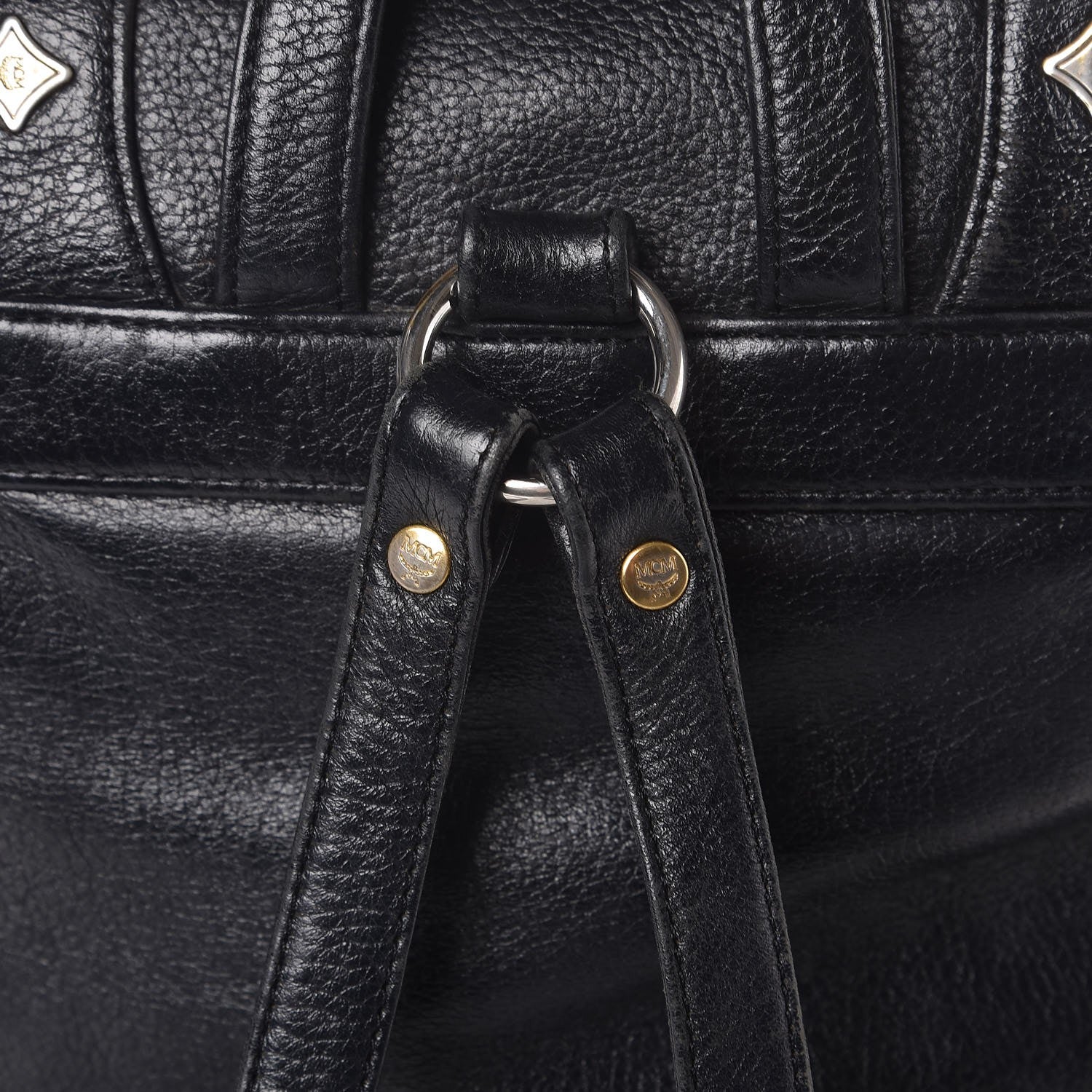 MCM Grained Calfskin Studded Drawstring Backpack Black 9 of 15