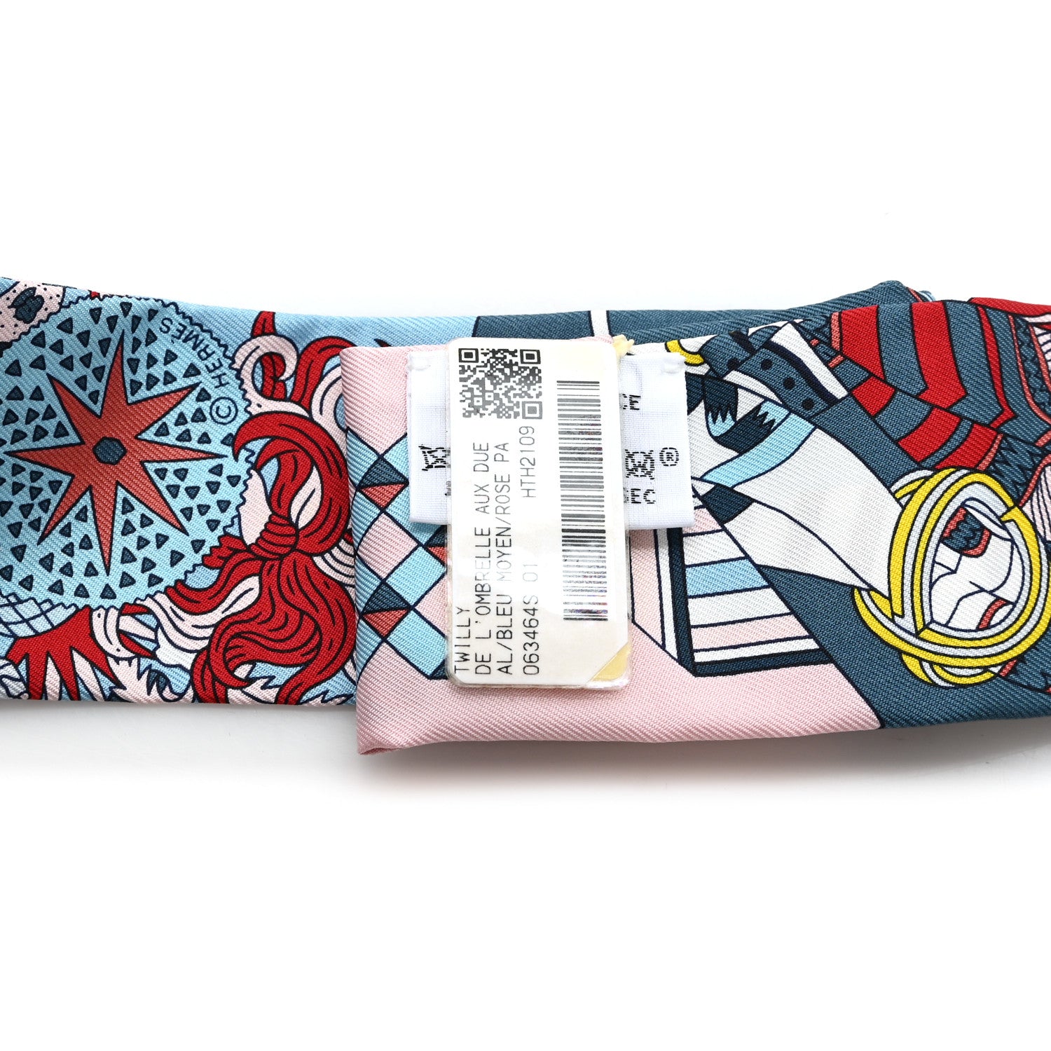 Hermes Silk De l'Ombrelle Aux Duels Twilly Bleu Moyen Rose Pale 3 of 3