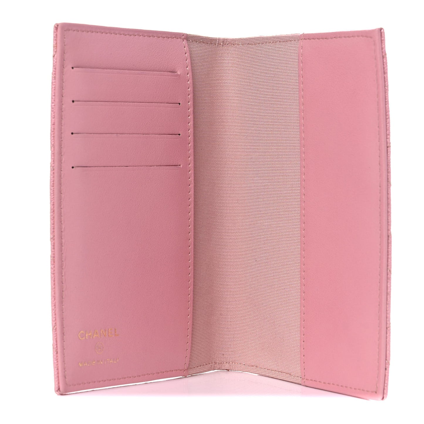 Iridescent Caviar Quilted Passport Holder Pink