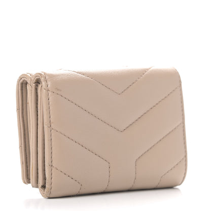 Saint Laurent Lambskin Y Quilted Monogram Loulou Tiny Wallet Nude Powder 2 of 5