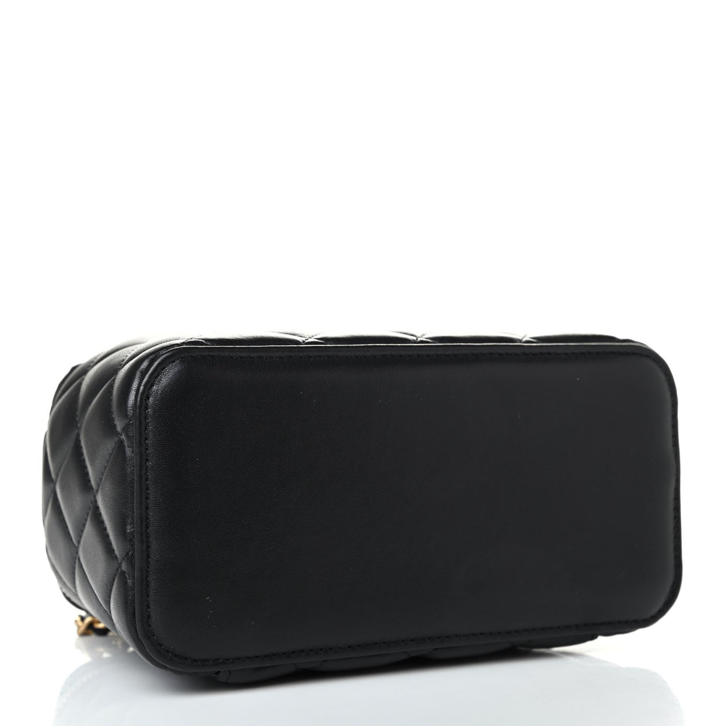 Lambskin Quilted Small Top Handle Vanity Case With Chain Black