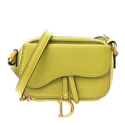 Christian Dior Goatskin Mini Saddle Shoulder Strap Pouch Lime 1 of 11