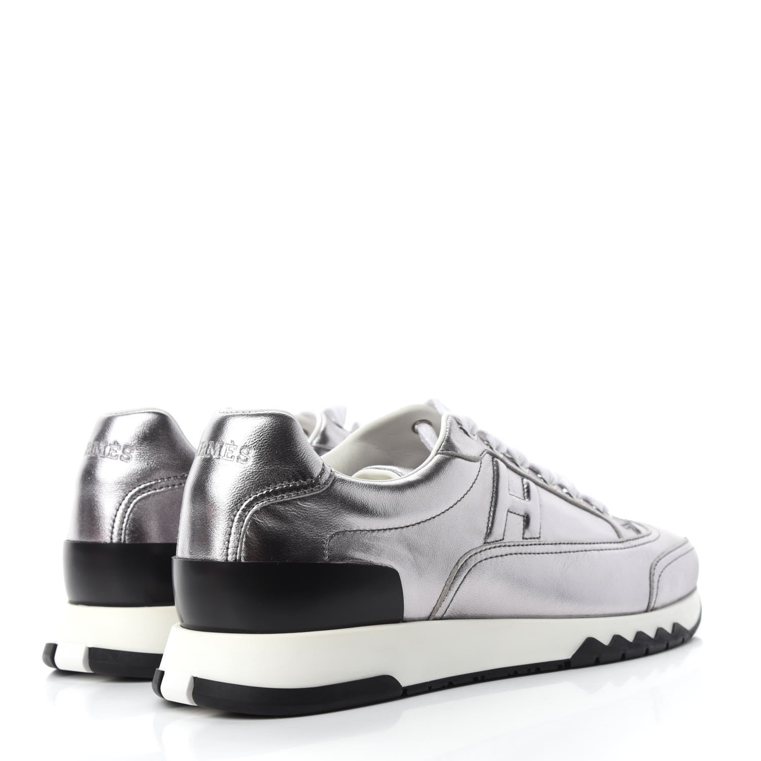 Hermes Metallic Nappa Womens Trail Sneakers 36 Gris Argente 4 of 9