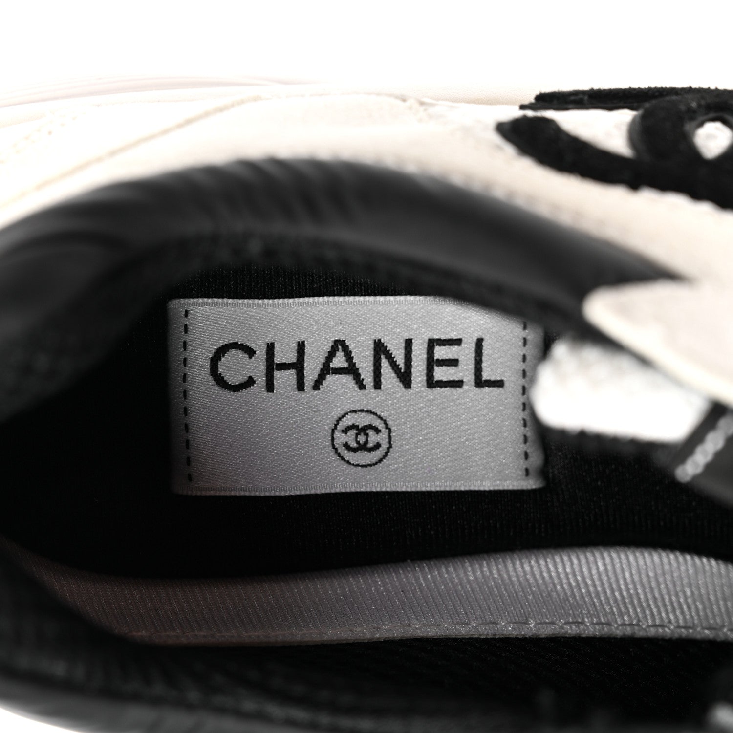 Chanel Mesh Suede Calfskin Grained Calfskin Womens CC Sneakers 37.5 White Black 6 of 6