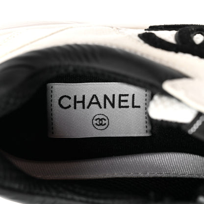 Chanel Mesh Suede Calfskin Grained Calfskin Womens CC Sneakers 37.5 White Black 6 of 6