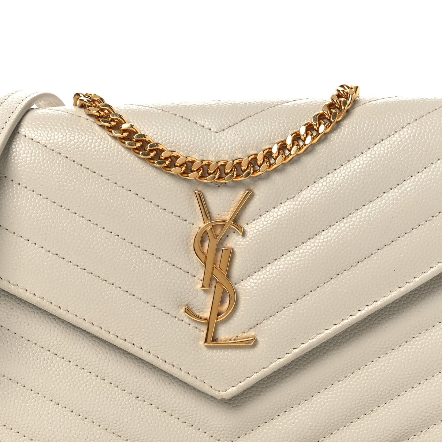 Grain De Poudre Matelasse Chevron Monogram Envelope Chain Wallet Blanc Vintage
