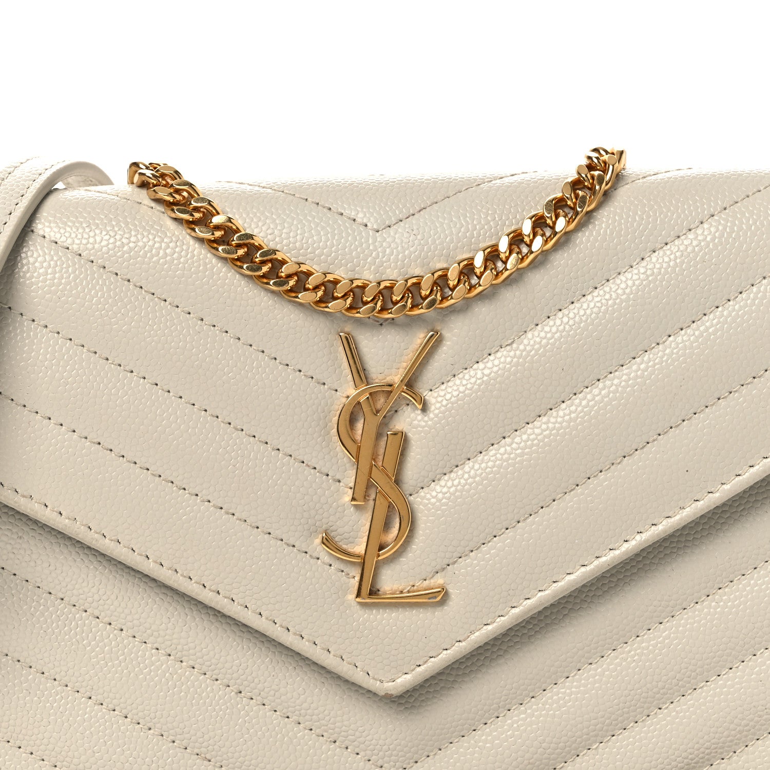 Saint Laurent Grain De Poudre Matelasse Chevron Monogram Envelope Chain Wallet Blanc Vintage 7 of 12