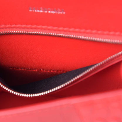 Balenciaga Shiny Calfskin Tonal B Crocodile Embossed Small Hourglass Top Handle Bag Bright Red 8 of 13