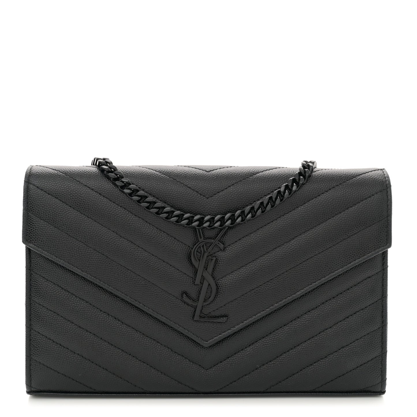 Grain De Poudre Matelasse Chevron Monogram Monochrome Chain Wallet Black