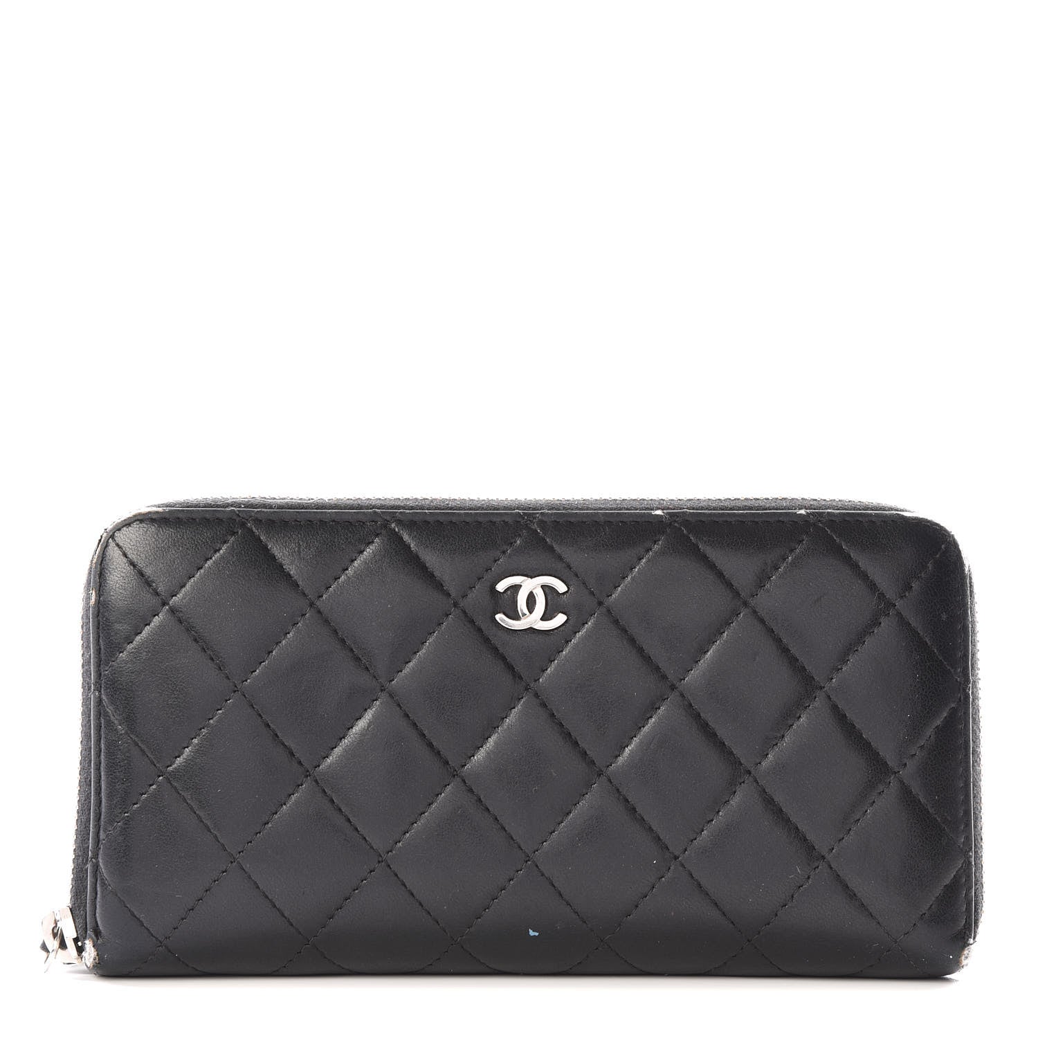 Chanel Lambskin Quilted Large Gusset Zip Around Wallet Black 1 of 12