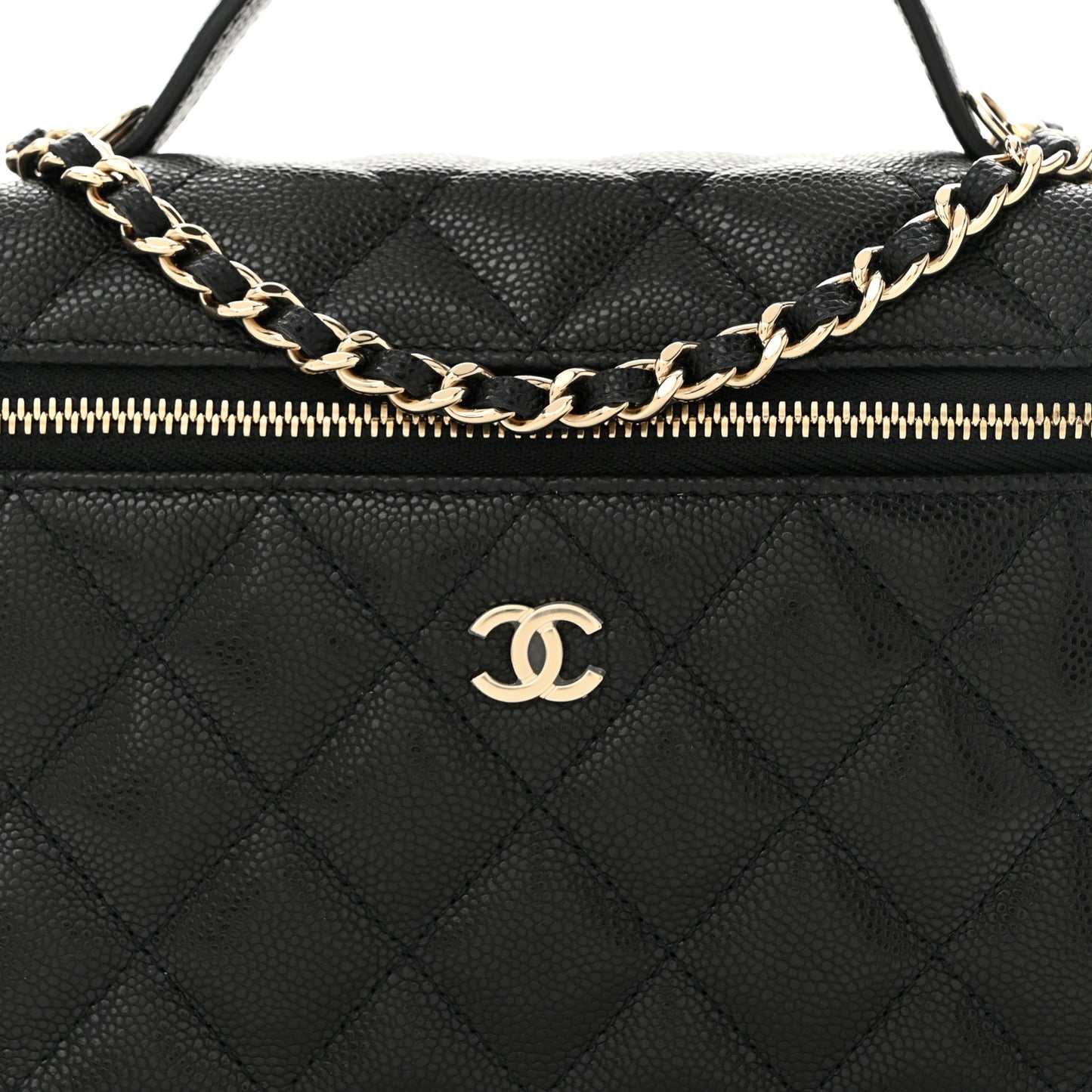 Caviar Quilted Top Handle Slim Vanity With Chain Black