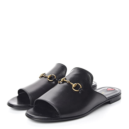 Gucci Malaga Kid Horsebit Slide Sandals 38 Black 3 of 9
